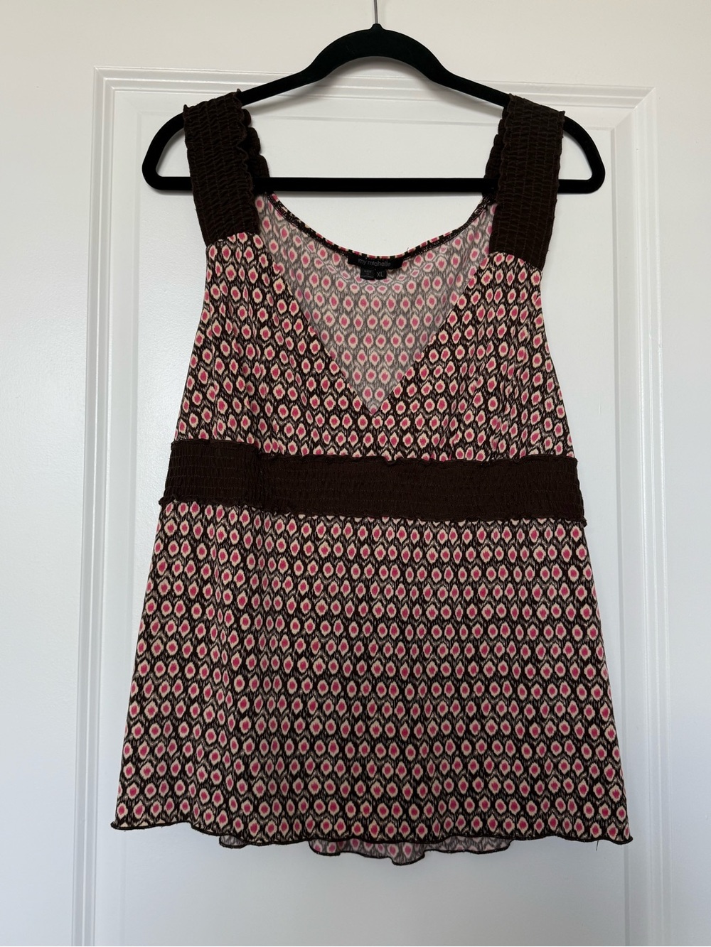 My Michelle Y2K Boho Geometric Tank Top Size XL Smocked Imperial Waist